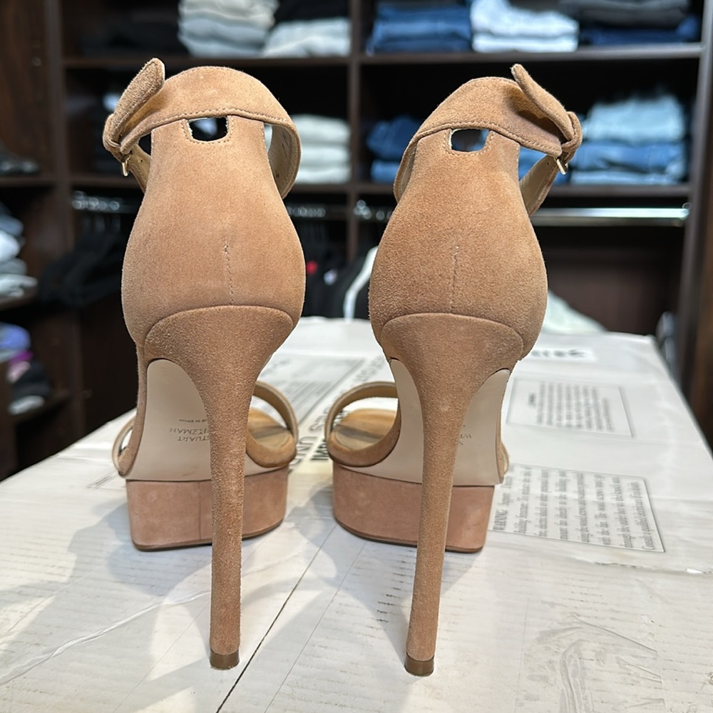 Stuart Weitzman blush suede platform size 7 worn once - Picture 4 of 15